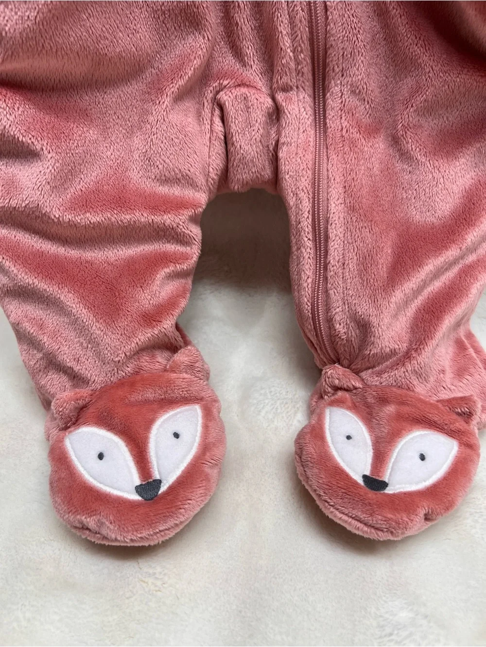 Carter's Dusty Pink Plush Hooded Baby One-Piece with Fox Footies